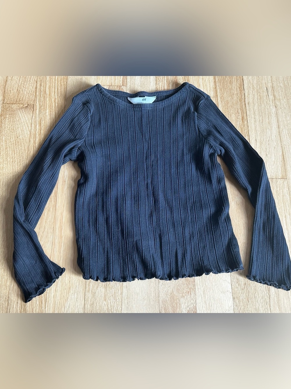 H&M Black Ribbed Long Sleeve Top sz 6